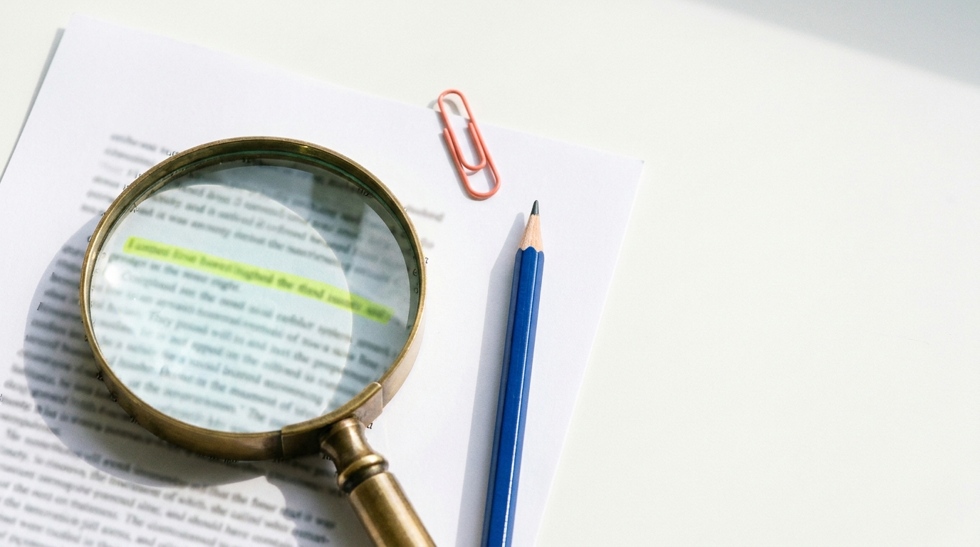 A magnifying glass over a printed page with one line highlighted